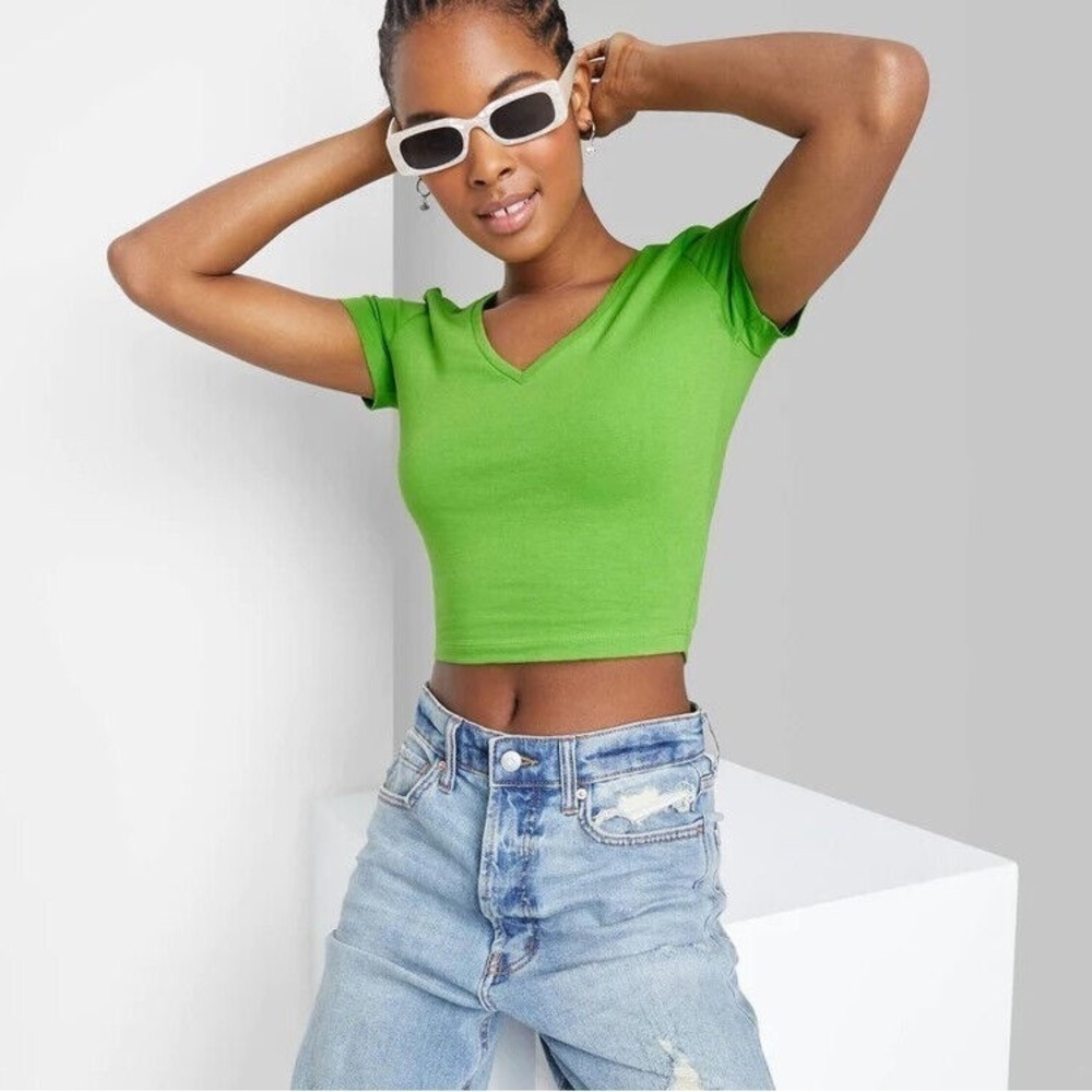 Wild Fable V Neck Lime Green Basic Crop Top